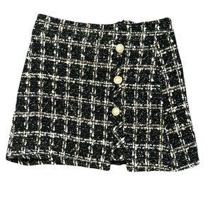 Y2K J.ING mini plaid skirt with black, white , gold details with sequins